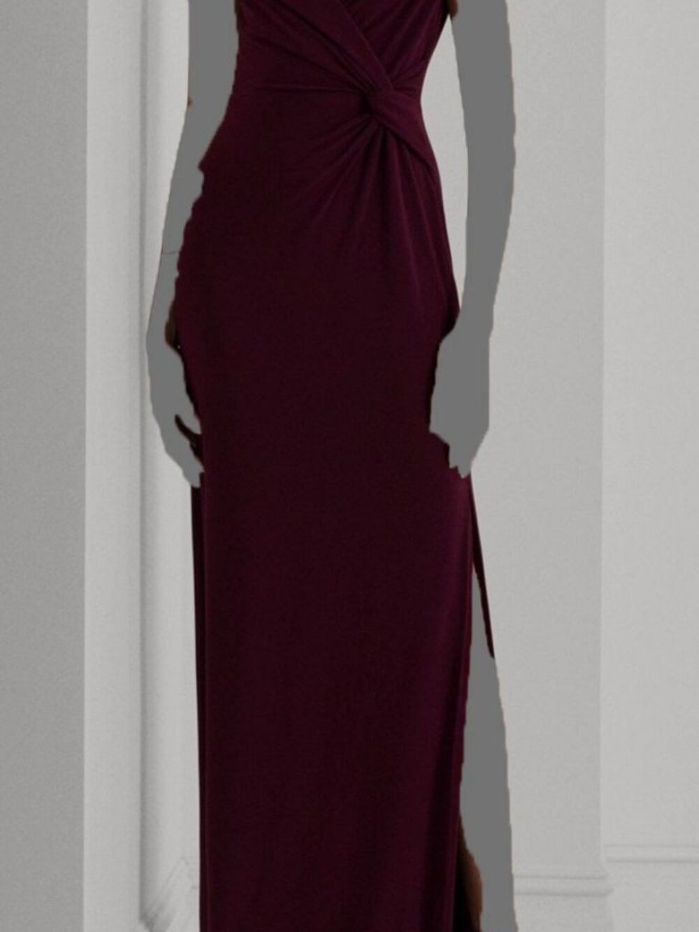 Lauren Ralph Lauren Women Maroon Jersey Off-the-Shoulder Side-Slit Column Gown 6